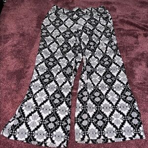 Cache Black & White Patterned Wide-Leg Pants